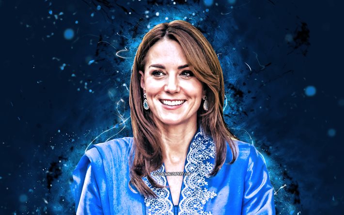 Kate Middleton, 4k, 2020, siniset neonvalot, Britannian kuninkaallinen perhe, kauneus, brittil&#228;inen julkkis, Catherine Elizabeth Middleton