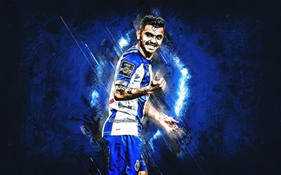 Jesus Corona, FC Porto, Mexican footballer, midfielder, blue stone background, football