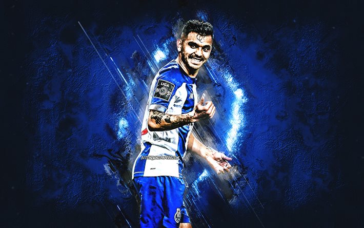 Jesus Corona, FC Porto, meksikolainen jalkapalloilija, keskikentt&#228;pelaaja, sininen kivitausta, jalkapallo