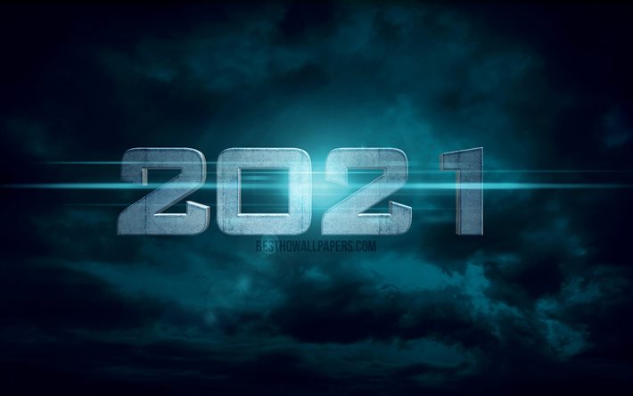 2021 new year, abstract style, 2021 stone digits, 2021 concepts, 2021 on blue background, 2021 year digits, Happy New Year 2021, clouds