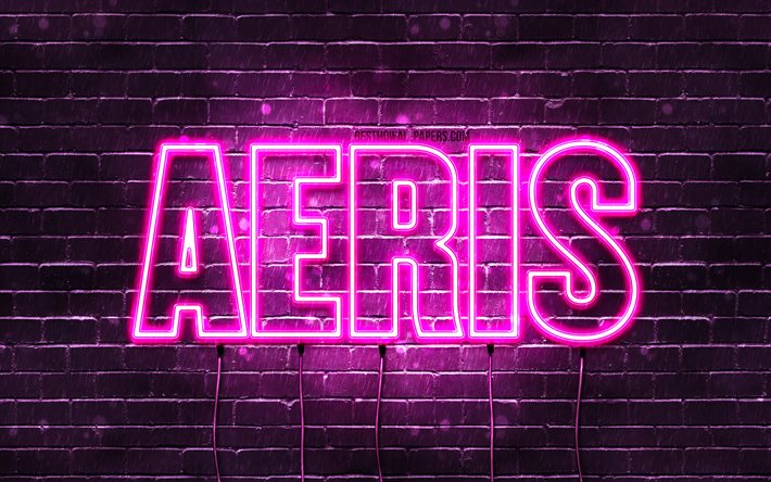 Happy Birthday Aeris, 4k, pink neon lights, Aeris name, creative, Aeris Happy Birthday, Aeris Birthday, popular japanese female names, picture with Aeris name, Aeris
