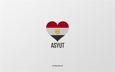 Asyut&#39;u Seviyorum, Mısır şehirleri, Asyut G&#252;n&#252;, gri arka plan, Asyut, Japonya, Mısır bayrağı kalbi, favori şehirler, Aşk Asyut
