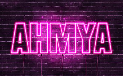 Happy Birthday Ahmya, 4k, pink neon lights, Ahmya name, creative, Ahmya Happy Birthday, Ahmya Birthday, popular japanese female names, picture with Ahmya name, Ahmya