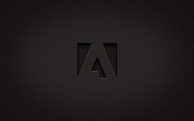 Adobe karbon logosu, 4k, grunge art, karbon arka plan, yaratıcı, Adobe siyah logo, markalar, Adobe logosu, Adobe