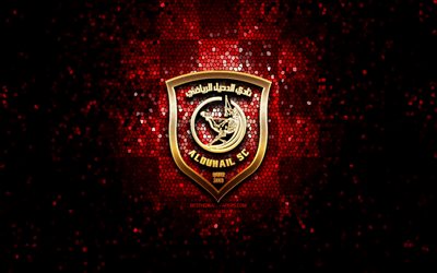 Al-Duhail SC, glitter logo, QSL, red purple checkered background, soccer, qatari football club, Al-Duhail SC logo, mosaic art, football, Al-Duhail FC