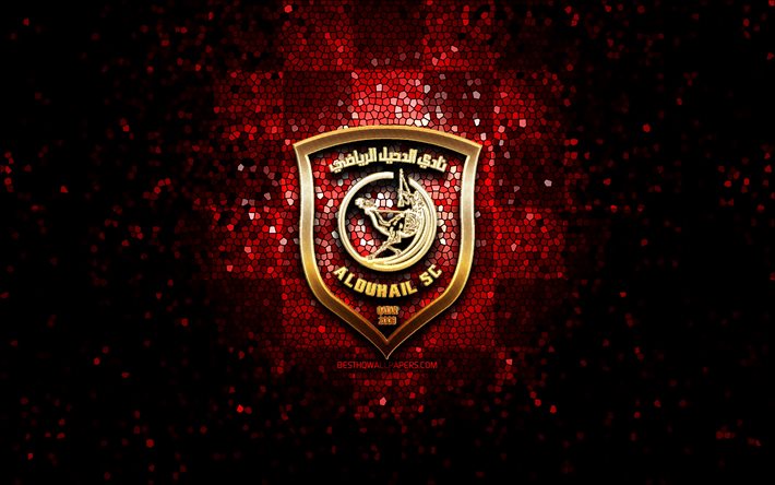 Al-Duhail SC, glitterlogotyp, QSL, r&#246;d lila rutig bakgrund, fotboll, qatari fotbollsklubb, Al-Duhail SC-logotyp, mosaikkonst, Al-Duhail FC