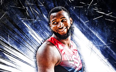 4k, Andre Drummond, grunge art, USA Basketball Mens National Team, basketball, blue abstract rays, Andre Jamal Drummond, US mens national basketball team, Andre Drummond 4K
