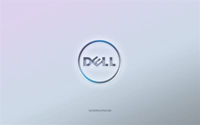 Dell logosu, 3d metni kesip, beyaz arka plan, Dell 3d logosu, Dell amblemi, Dell, kabartmalı logo, Dell 3d amblemi