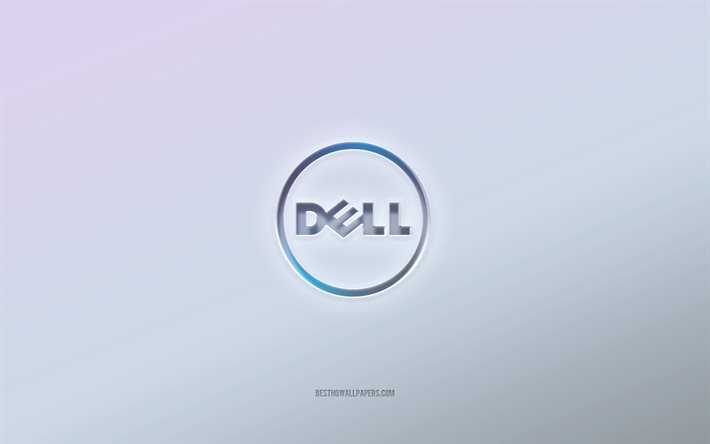 Dell -logotyp, klipp ut 3d -text, vit bakgrund, Dell 3d -logotyp, Dell -emblem, Dell, pr&#228;glad logotyp, Dell 3d -emblem