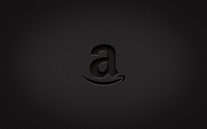 Amazon karbon logosu, 4k, grunge sanat, karbon arka plan, yaratıcı, Amazon siyah logosu, markalar, Amazon logosu, Amazon