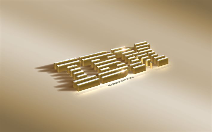 IBM, guld 3D -logotyp, metall 3D -emblem, kreativ 3d -konst, IBM 3D -logotyp, fotboll, guldbakgrund, IBM 3d -emblem