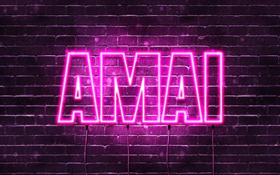 Happy Birthday Amai, 4k, pink neon lights, Amai name, creative, Amai Happy Birthday, Amai Birthday, popular japanese female names, picture with Amai name, Amai