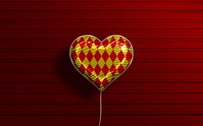 I Love Angoumois, 4k, realistic balloons, red wooden background, Day of Angoumois, french provinces, flag of Angoumois, France, balloon with flag, Provinces of France, Angoumois flag, Angoumois