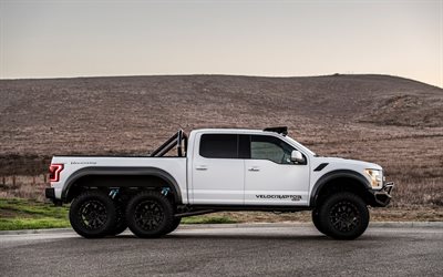 2021, Hennessey Performance VelociRaptor, 6X6, side view, exterior, Ford F-150 Raptor, white SUV, F-150 Raptor tuning, F-150 Raptor 6X6, Ford