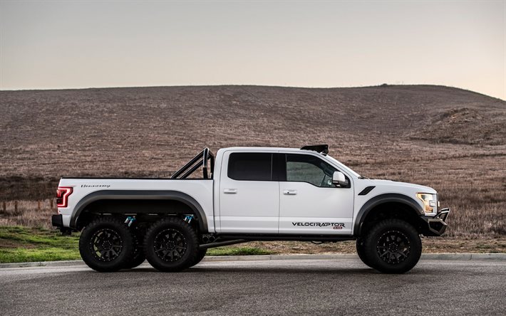 2021, Hennessey Performance VelociRaptor, 6X6, vue lat&#233;rale, ext&#233;rieur, Ford F-150 Raptor, SUV blanc, F-150 Raptor tuning, F-150 Raptor 6X6, Ford