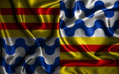 Badalona flag, 4k, silk wavy flags, spanish cities, Day of Badalona, Flag of Badalona, fabric flags, 3D art, Badalona, cities of Spain, Badalona 3D flag