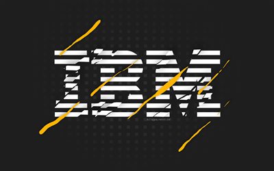 Logo IBM, sfondo grigio, logo IBM bianco, arte creativa, emblema IBM, IBM