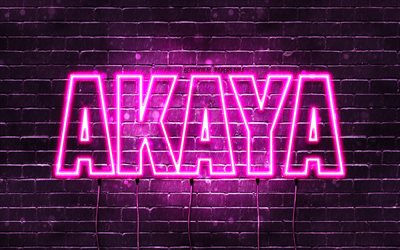 Buon compleanno Akaya, 4k, luci al neon rosa, nome Akaya, creativo, buon compleanno Akaya, compleanno Akaya, nomi femminili giapponesi popolari, foto con nome Akaya, Akaya