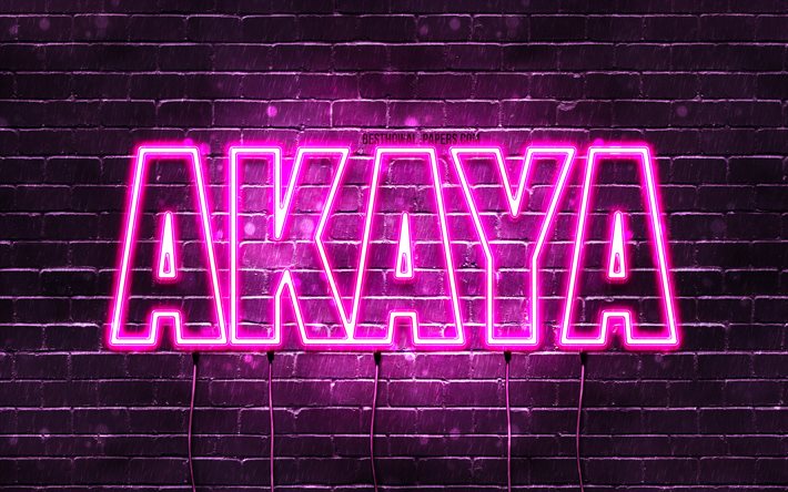 Happy Birthday Akaya, 4k, pink neon lights, Akaya name, creative, Akaya Happy Birthday, Akaya Birthday, popular japanese female names, picture with Akaya name, Akaya