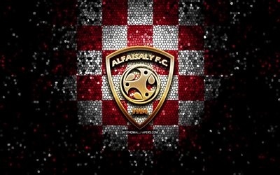 Al-Faisaly SC, glitter logo, Saudi Professional League, red white checkered background, soccer, saudi football club, Al-Faisaly logo, mosaic art, football, Al-Faisaly FC