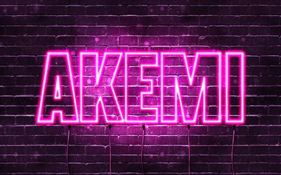 Happy Birthday Akemi, 4k, pink neon lights, Akemi name, creative, Akemi Happy Birthday, Akemi Birthday, popular japanese female names, picture with Akemi name, Akemi