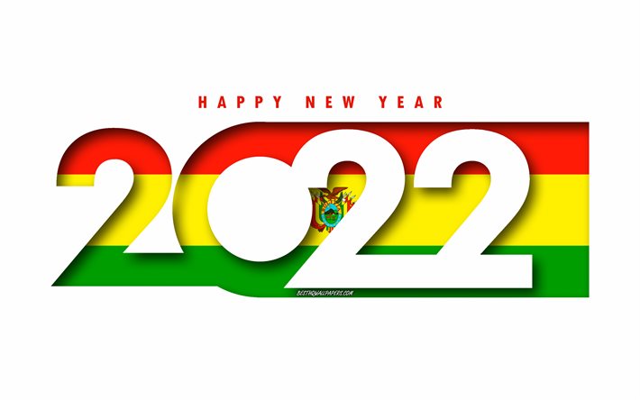 Hyv&#228;&#228; uutta vuotta 2022 Bolivia, valkoinen tausta, Bolivia 2022, Bolivia 2022 Uusi vuosi, 2022 k&#228;sitteet, Bolivia