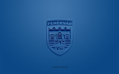 Fehervar AV19, creative 3D logo, blue background, ICE Hockey League, 3d emblem, Hungarian Hockey Club, Szekesfehervar, Hungary, 3d art, hockey, Fehervar AV19 3d logo