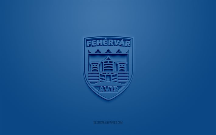 Fehervar AV19, شعار 3D الإبداعية, الخلفية الزرقاء, دوري الهوكي, 3d شعار, نادي الهوكي المجري, زيكيسفيرفار, هنغاريا, فن ثلاثي الأبعاد, الهوكي, شعار Fehervar AV19 ثلاثي الأبعاد