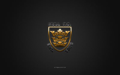 Hull FC, English rugby club, ECHL, gold logo, gray carbon fiber background, Super League, rugby, Yorkshire, England, Hull FC logo