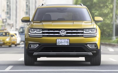 Volkswagen Atlas, 2017, SUVs, 4K, carros de luxo, amarelo volkswagen