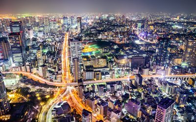 Tokyo, night, roads, lights, Japan