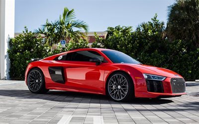 Audi r8, 2017, rojo r8, cup&#233; deportivo, el nuevo r8, Whiils, HRE, rojo Audi