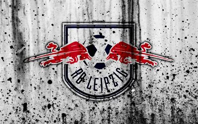 FC RB Leipzig, 4k, logo, Bundesliga, stone texture, Germany, RB Leipzig, soccer, football club, RB Leipzig FC