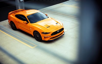 4k, Ford Mustang GT, supercars, 2018 cars, sportcars, yellow Mustang, Ford