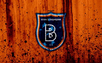 FC Basaksehir, 4k, Super Lig, logo, Turkey, soccer, football club, grunge, Istanbul Basaksehir, art, stone texture, Basaksehir FC