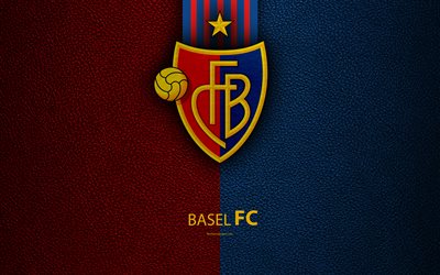 Basel FC, 4k, football club, leather texture, Basel logo, emblem, Swiss Super League, Basel, Switzerland, football