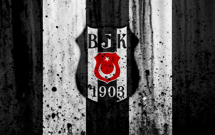 Besiktas FC, 4k, Super Lig, logo, A turquia, futebol, clube de futebol, grunge, Besiktas, arte, textura de pedra