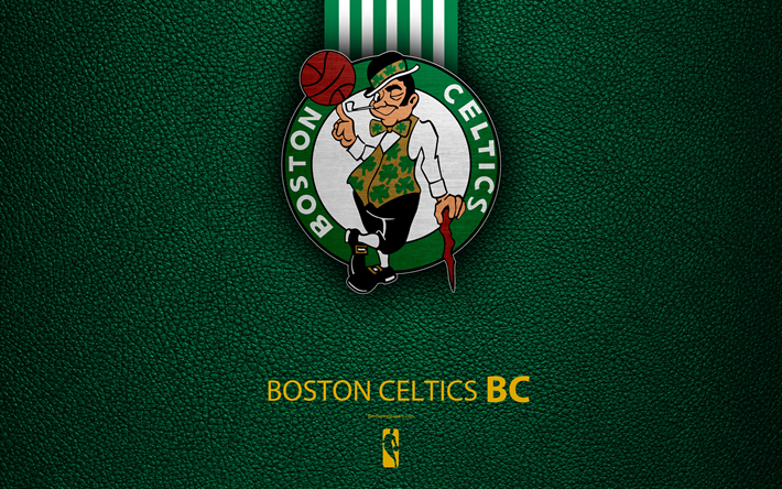 Boston Celtics, 4k, logo, basketbol kul&#252;b&#252;, NBA, basketbol, amblem, deri dokusu, Ulusal Basketbol Birliği, Boston, Massachusetts, ABD, Atlantik grubu, Doğu Konferansı