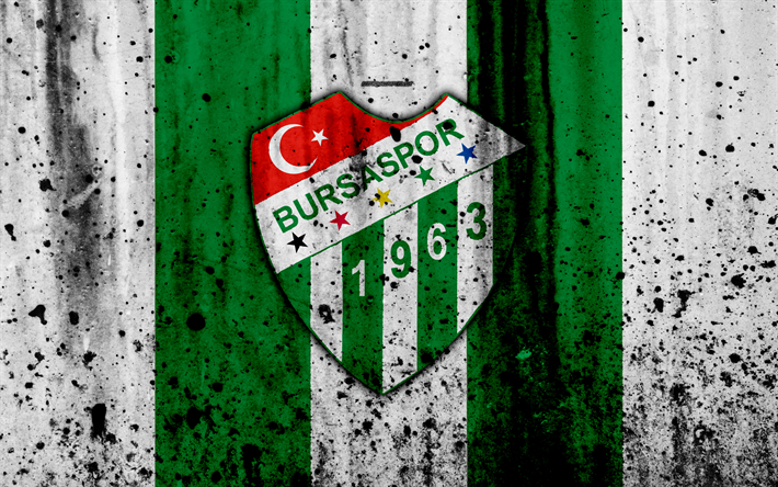 FC Bursaspor, 4k, Super Lig, logo, Turchia, il calcio, il football club, grunge, Bursaspor, arte, pietra, texture, Bursaspor FC