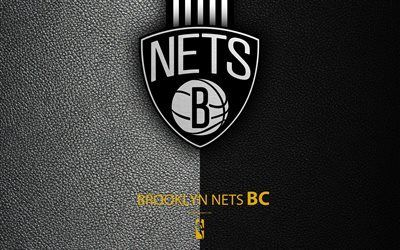 Brooklyn Nets, 4K, logo, basketbol kul&#252;b&#252;, NBA, basketbol, amblem, deri dokusu, Ulusal Basketbol Birliği, Brooklyn, New York, AMERİKA Birleşik Devletleri, Atlantik grubu, Doğu Konferansı