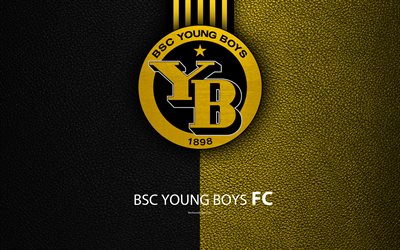 BSC Young Boys FC, 4k, football club, leather texture, logo, emblem, Swiss Super League, Bern, Switzerland, football
