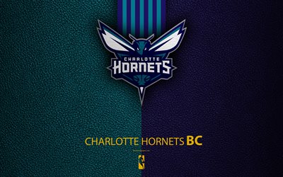 Charlotte Hornets, 4K, logo, basketbol kul&#252;b&#252;, NBA, basketbol, amblem, deri dokusu, Ulusal Basketbol Birliği, Charlotte, Kuzey Carolina, ABD, G&#252;neydoğu B&#246;l&#252;m&#252;, Doğu Konferansı
