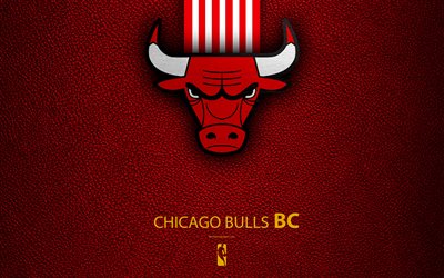Chicago Bulls, 4K, logo, basketball club, NBA, basketball, emblem, leather texture, National Basketball Association, Chicago, Illinois, USA, Central Division, Eastern Conference