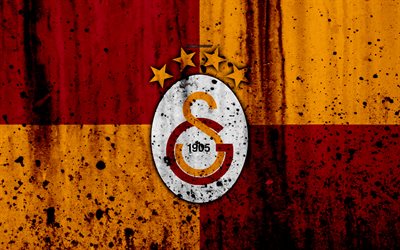 FC Galatasaray, 4k, Super Lig, logo, Turkey, soccer, football club, grunge, Galatasaray, art, stone texture, Galatasaray FC