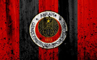 FC Genclerbirligi, 4k, Super Lig, logo, Turkki, jalkapallo, football club, grunge, Genclerbirlig, art, kivi rakenne, FC genclerbirlig