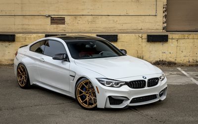 BMW M4, 2017, F83, branca de luxo coup&#233;, bronze rodas, ajuste m4, carros esportivos, BMW