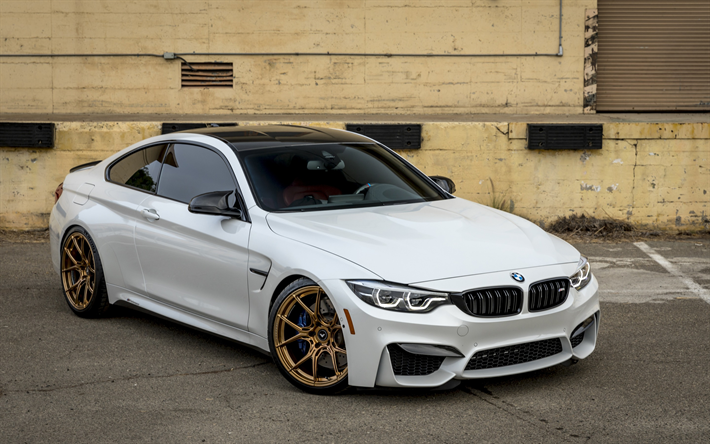 BMW M4, 2017, F83, white luxury coupe, bronze wheels, tuning m4, sports cars, BMW