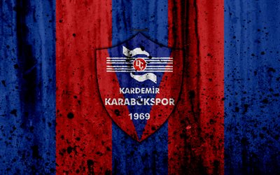 Kardemir karabukspor FC, 4k, Super Lig, logo, Turkki, jalkapallo, football club, grunge, Kardemir Karabukspor, art, kivi rakenne