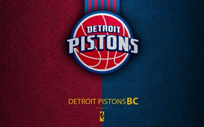 Detroit Pistons, 4k, logo, basketball club, NBA, basketball, emblem, leather texture, National Basketball Association, Detroit, Michigan, USA, Central Division, Eastern Conference