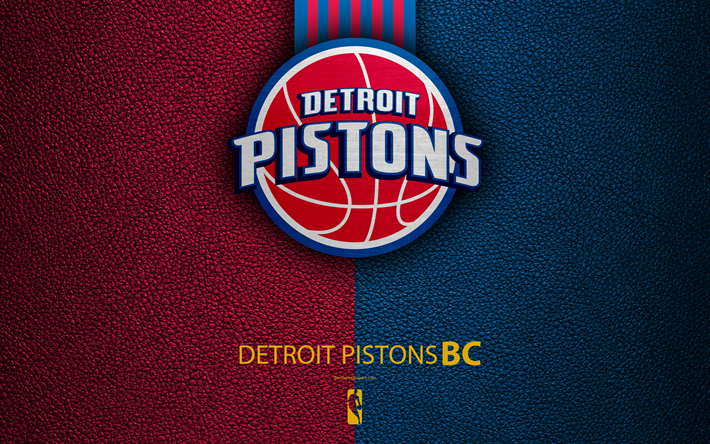 Detroit Pistons, 4k, logo, club di pallacanestro, NBA, basket, emblema, texture in pelle, Associazione Nazionale di Basket, Detroit, Michigan, USA, Central Division della Eastern Conference